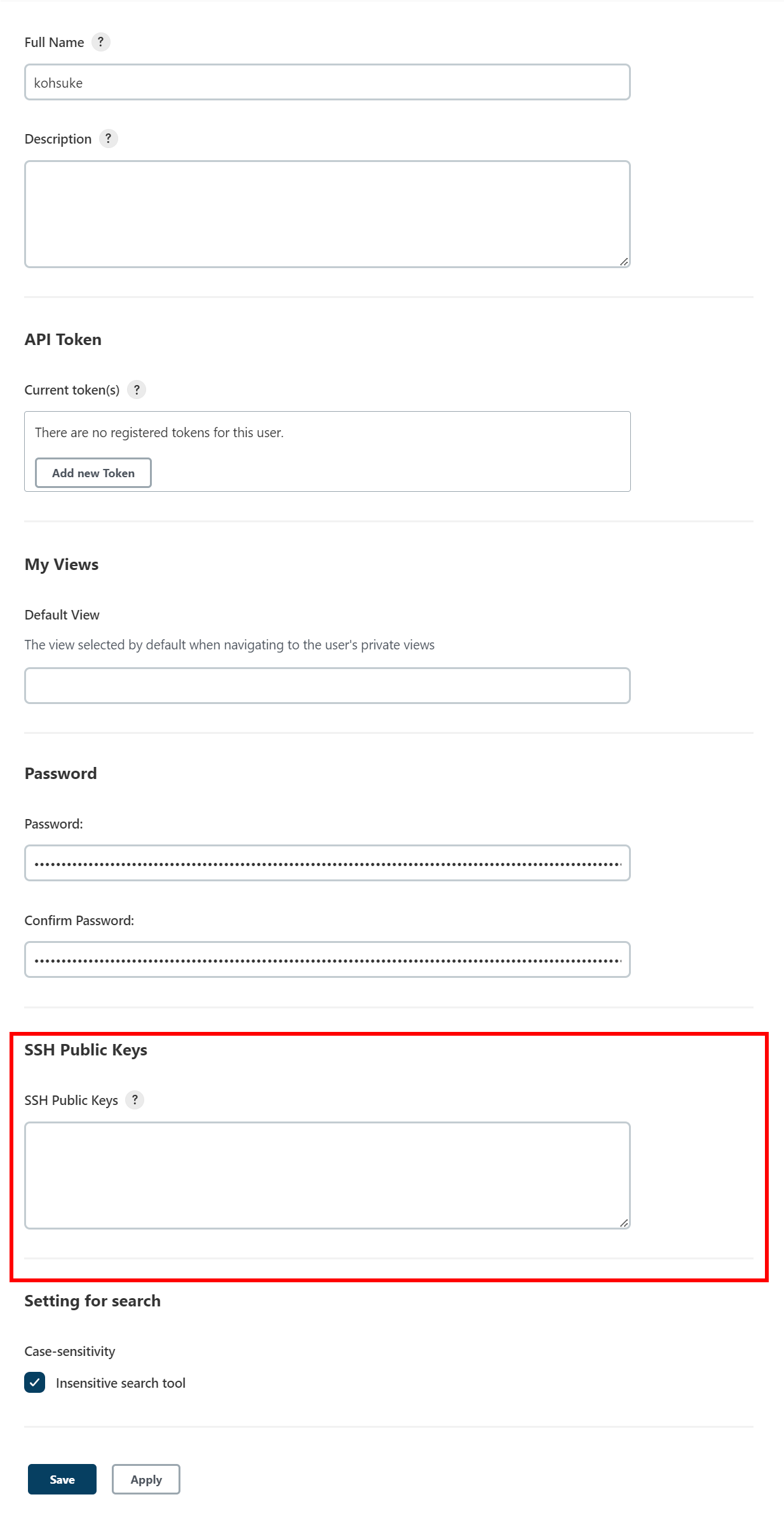 Adding public SSH keys for a user